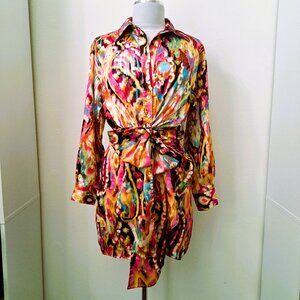 Shein Shirt Dress Multicolor Print Long Sleeve Size S